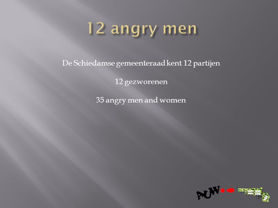 De Schiedamse gemeenteraad kent 12 partijen 12 gezworenen 35 angry men and women