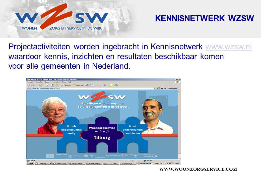 KENNISNETWERK WZSW Projectactiviteiten worden ingebracht in Kennisnetwerk   waardoor kennis, inzichten en resultaten beschikbaar komen voor alle gemeenten in Nederland.