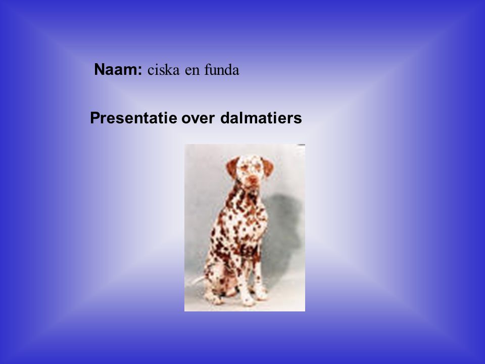 Naam: ciska en funda Presentatie over dalmatiers Klik op Naam .