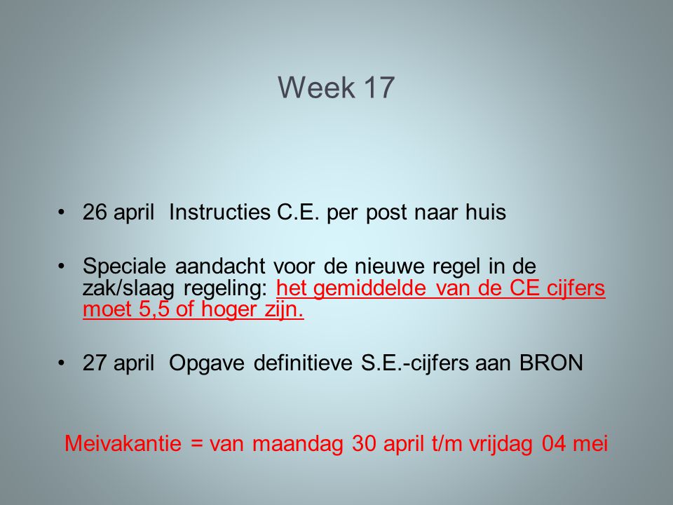 Week april Instructies C.E.