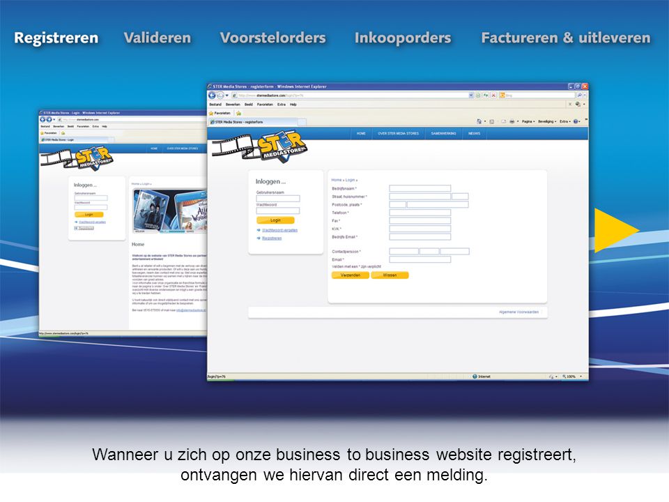 Wanneer u zich op onze business to business website registreert, ontvangen we hiervan direct een melding.