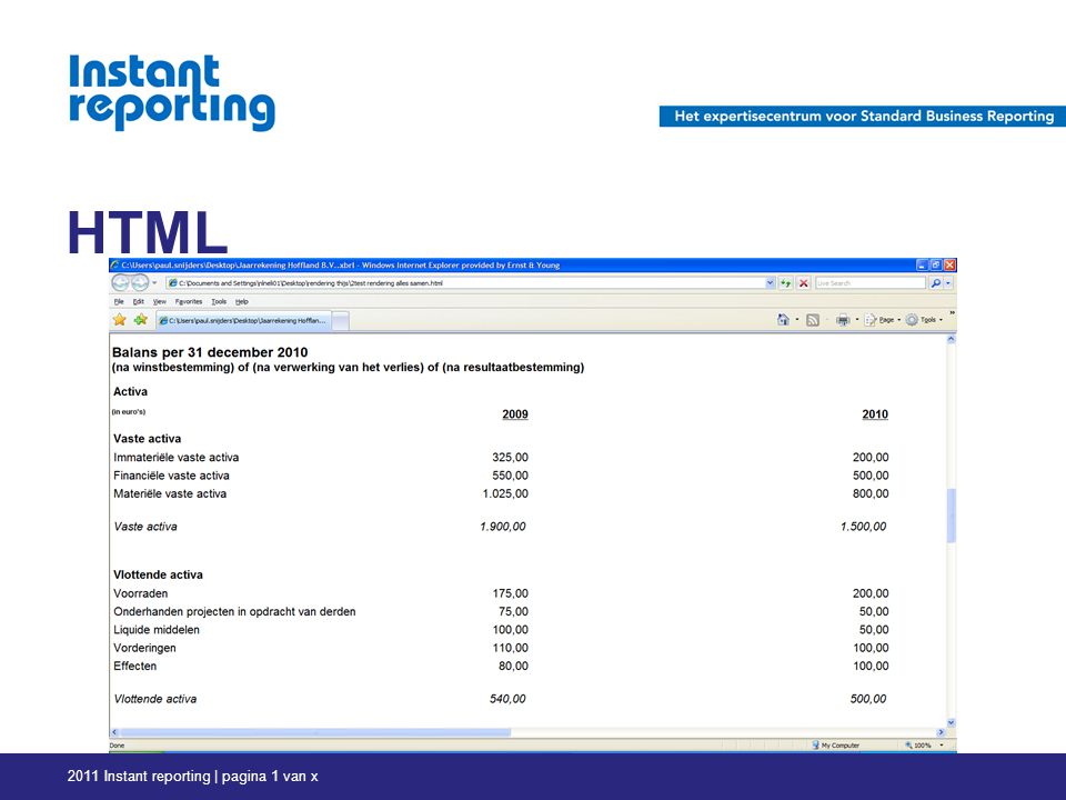 HTML 2011 Instant reporting | pagina 1 van x