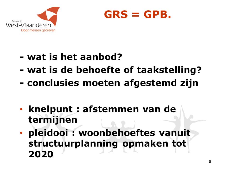 GRS = GPB. - wat is het aanbod. - wat is de behoefte of taakstelling.
