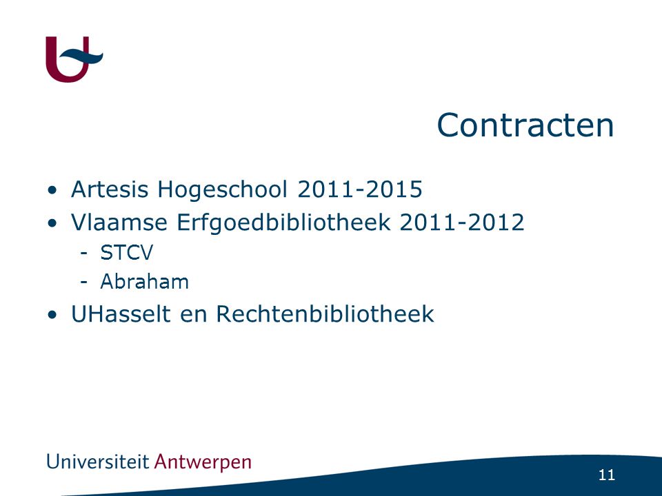 11 Contracten Artesis Hogeschool Vlaamse Erfgoedbibliotheek STCV -Abraham UHasselt en Rechtenbibliotheek