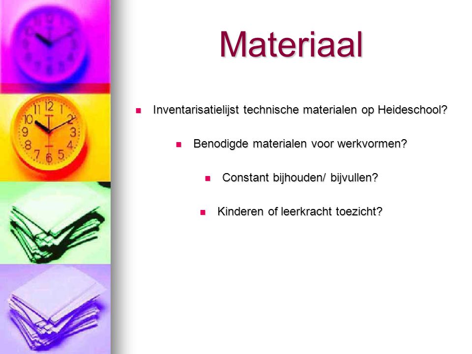 Materiaal Inventarisatielijst technische materialen op Heideschool.