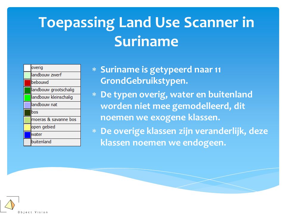 Toepassing Land Use Scanner in Suriname  Suriname is getypeerd naar 11 GrondGebruikstypen.