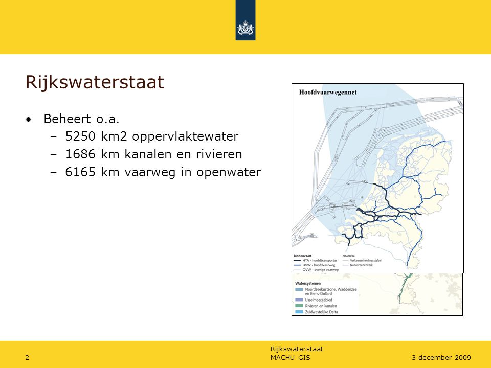 Rijkswaterstaat MACHU GIS23 december 2009 Rijkswaterstaat Beheert o.a.