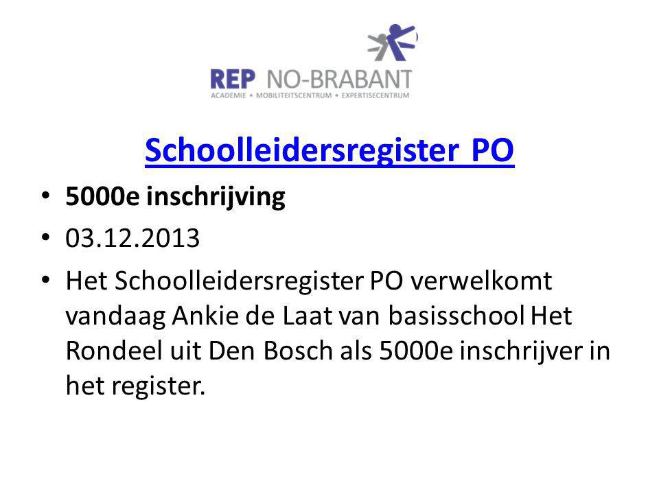 Schoolleidersregister PO 5000e inschrijving Het Schoolleidersregister PO verwelkomt vandaag Ankie de Laat van basisschool Het Rondeel uit Den Bosch als 5000e inschrijver in het register.