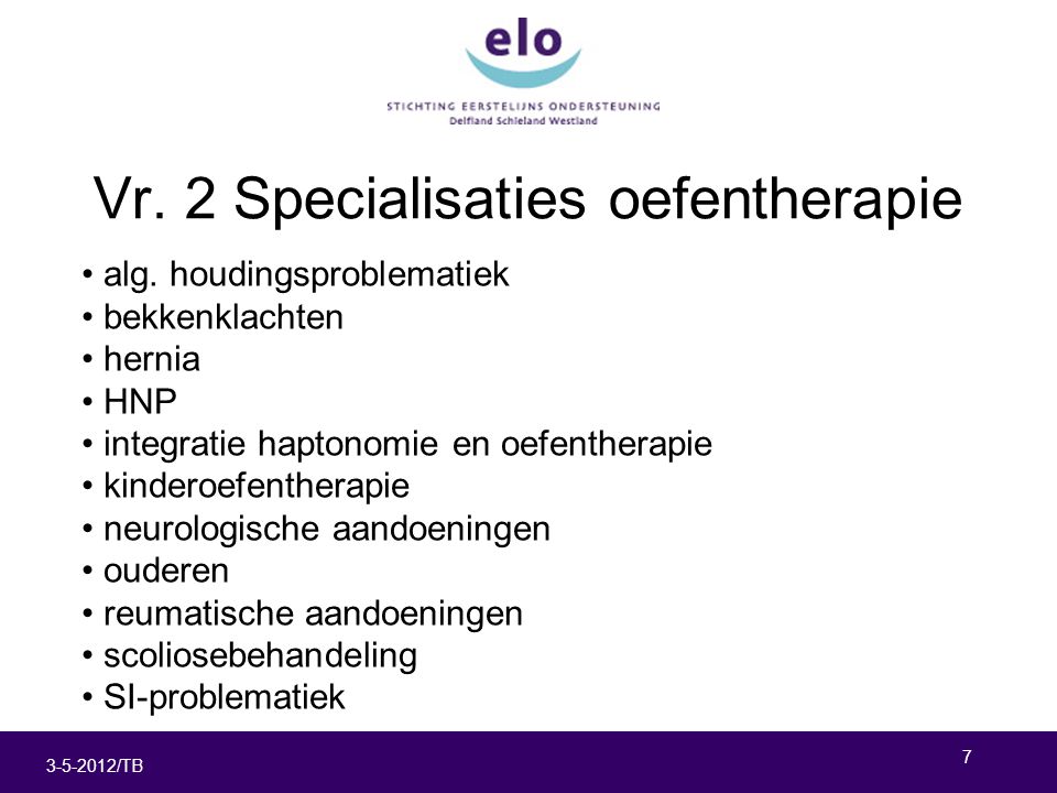 /TB Vr. 2 Specialisaties oefentherapie alg.