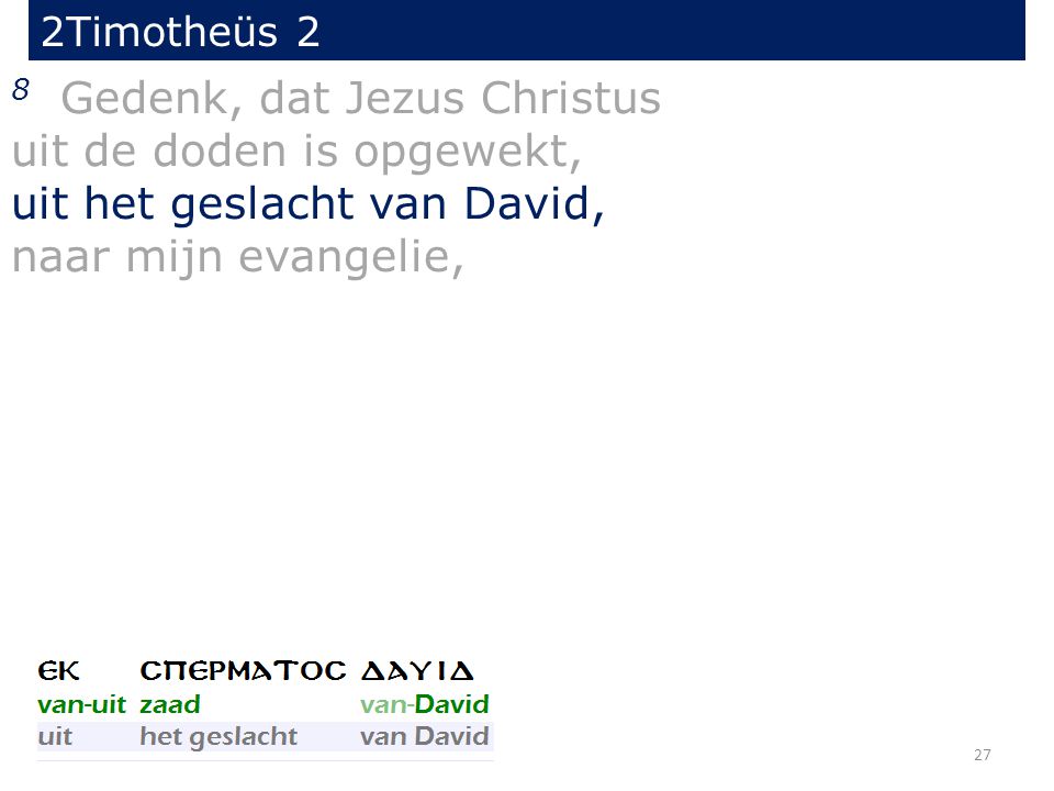 2Timotheüs 2 8 Gedenk, dat Jezus Christus uit de doden is opgewekt, uit het geslacht van David, naar mijn evangelie, 27