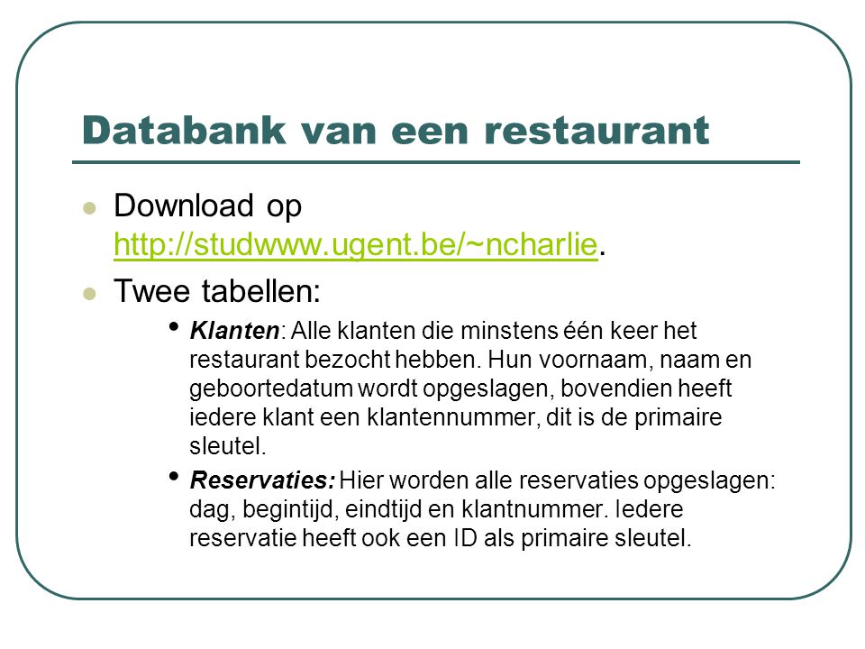 Databank van een restaurant Download op