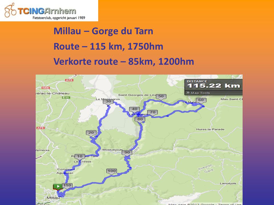 Millau – Gorge du Tarn Route – 115 km, 1750hm Verkorte route – 85km, 1200hm
