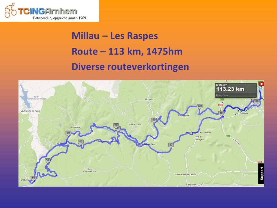 Millau – Les Raspes Route – 113 km, 1475hm Diverse routeverkortingen