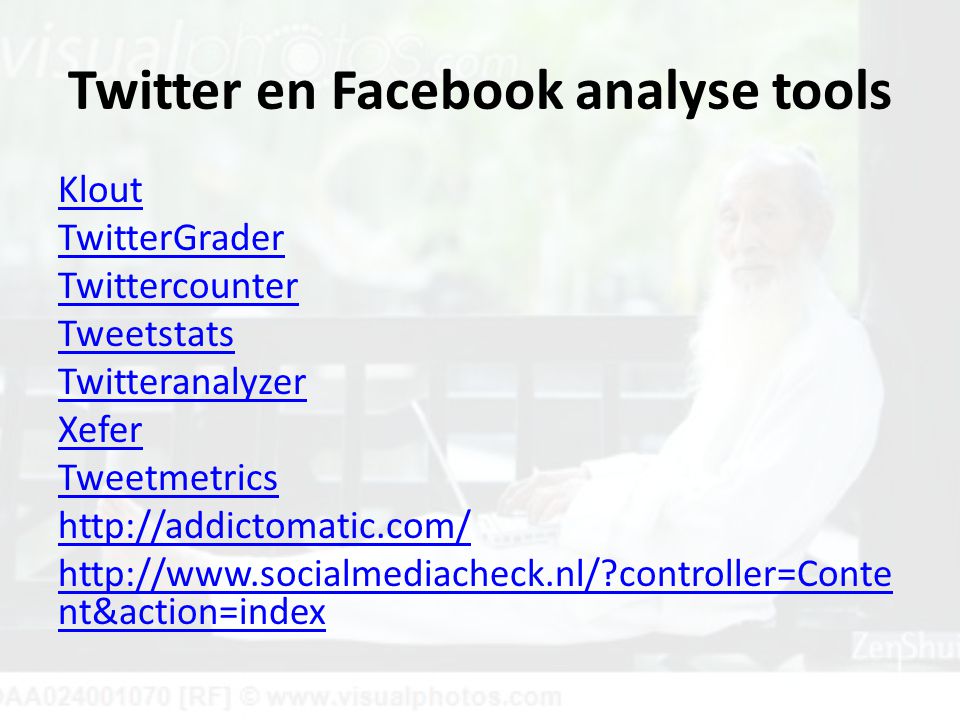 Twitter en Facebook analyse tools Klout TwitterGrader Twittercounter Tweetstats Twitteranalyzer Xefer Tweetmetrics     controller=Conte nt&action=index