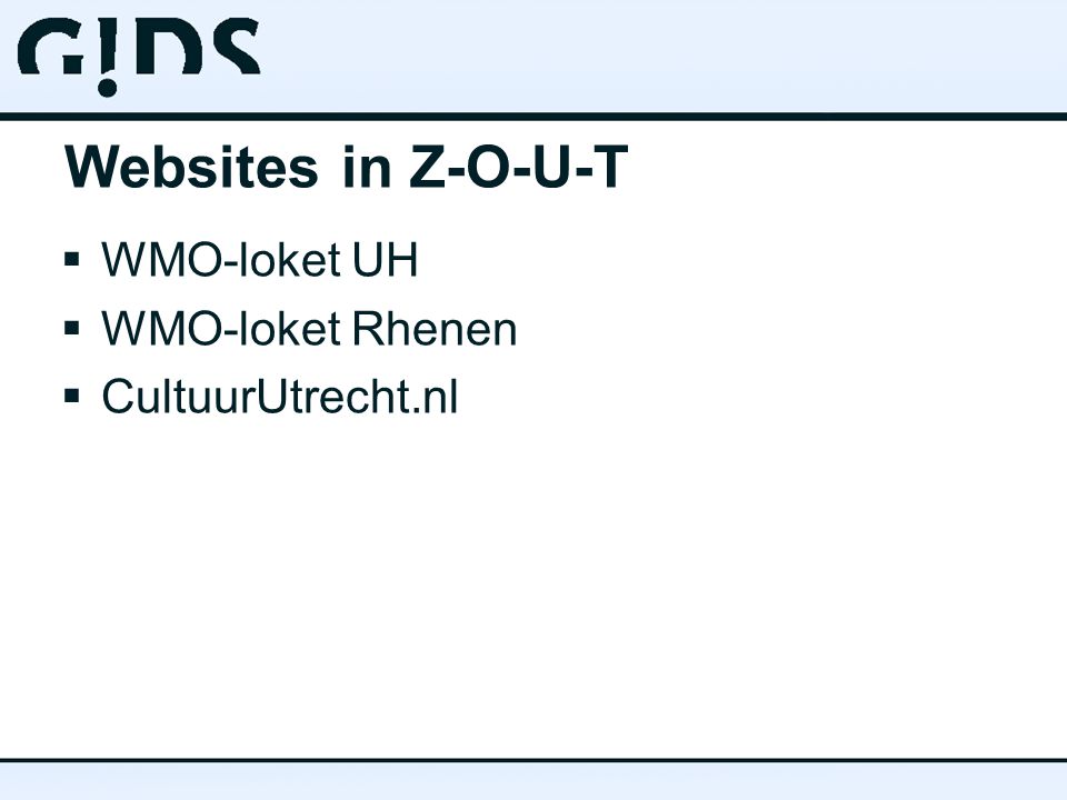 Websites in Z-O-U-T  WMO-loket UH  WMO-loket Rhenen  CultuurUtrecht.nl