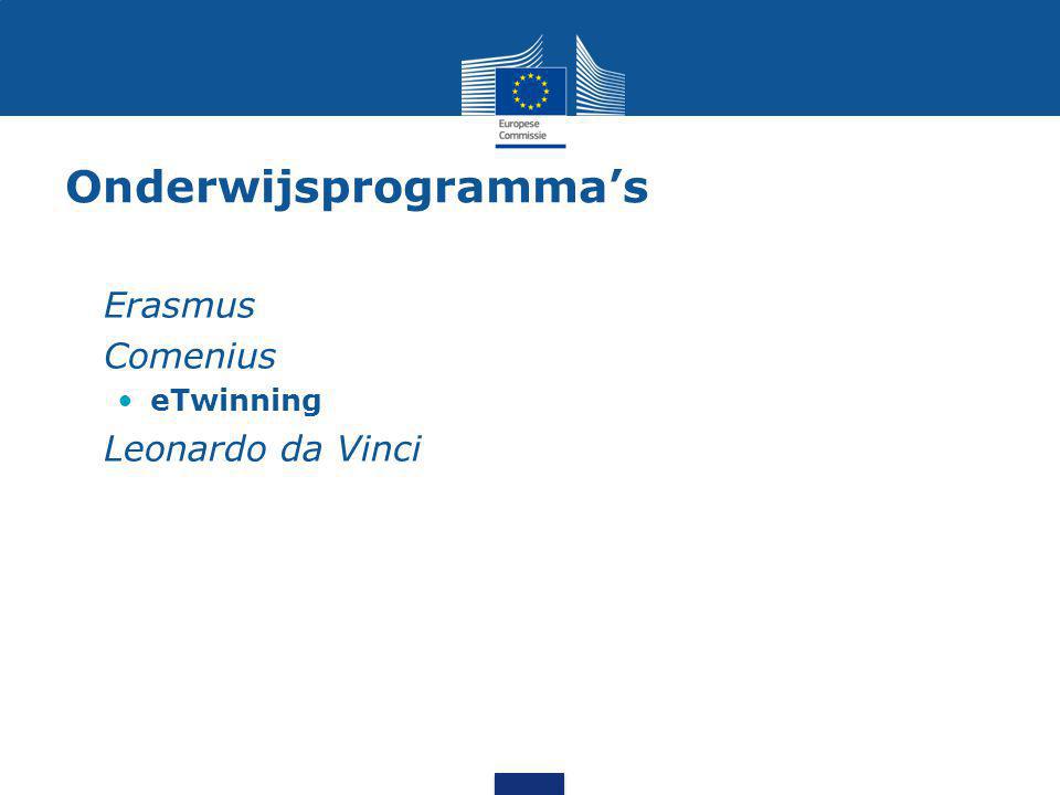 Onderwijsprogramma’s Erasmus Comenius eTwinning Leonardo da Vinci