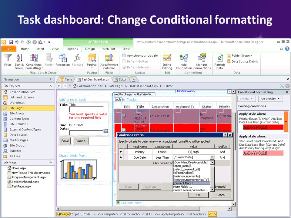 Task dashboard: Change Conditional formatting
