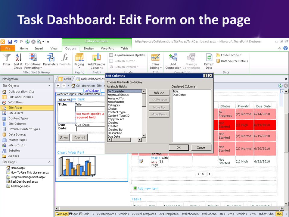 Task Dashboard: Edit Form on the page
