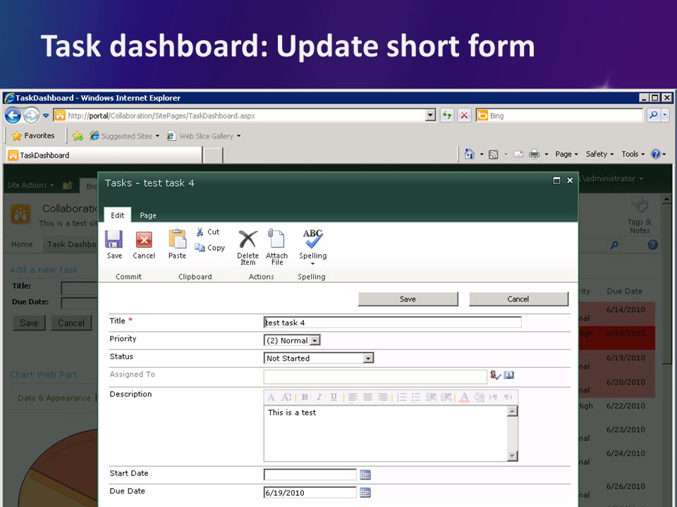 Task dashboard: Update short form