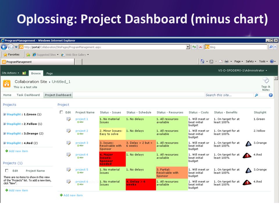 Oplossing: Project Dashboard (minus chart)