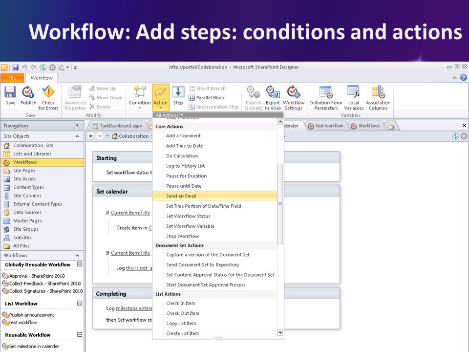 Workflow: Add steps: conditions and actions