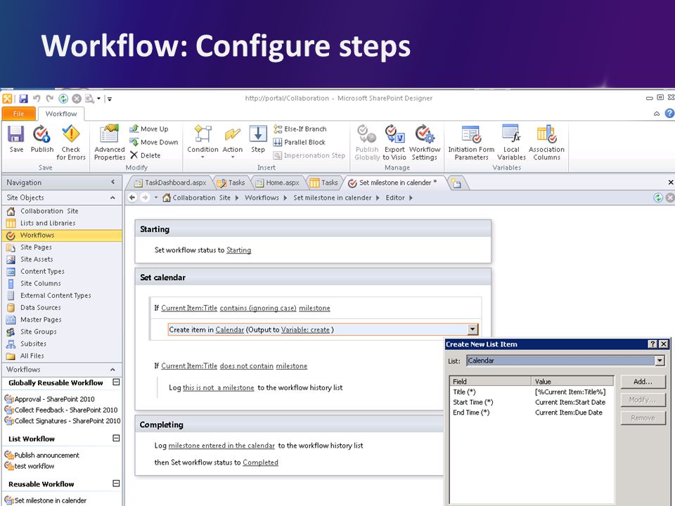 Workflow: Configure steps