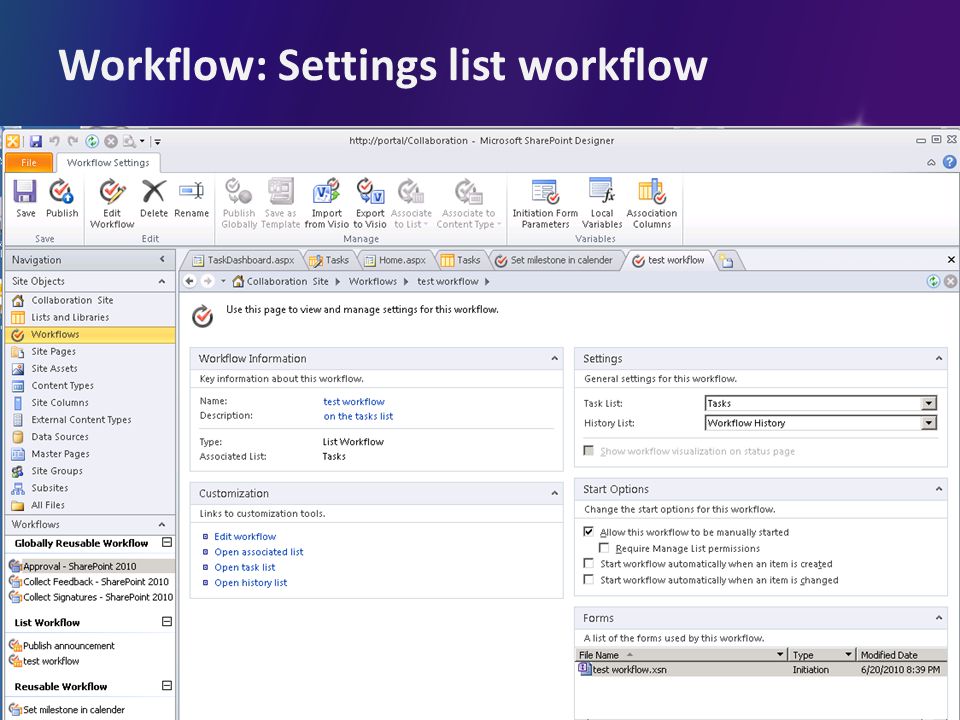 Workflow: Settings list workflow