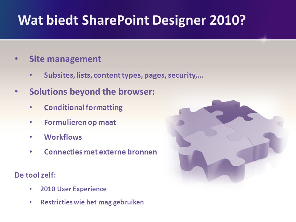 Wat biedt SharePoint Designer 2010.