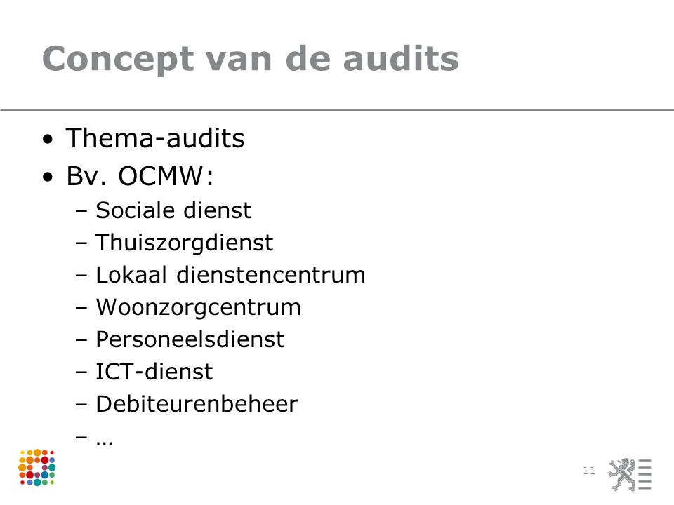 Concept van de audits Thema-audits Bv.