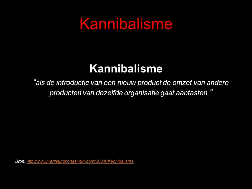 Kannibalisme als de introductie van een nieuw product de omzet van andere producten van dezelfde organisatie gaat aantasten.