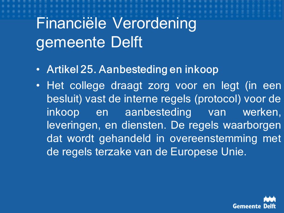 Financiële Verordening gemeente Delft Artikel 25.