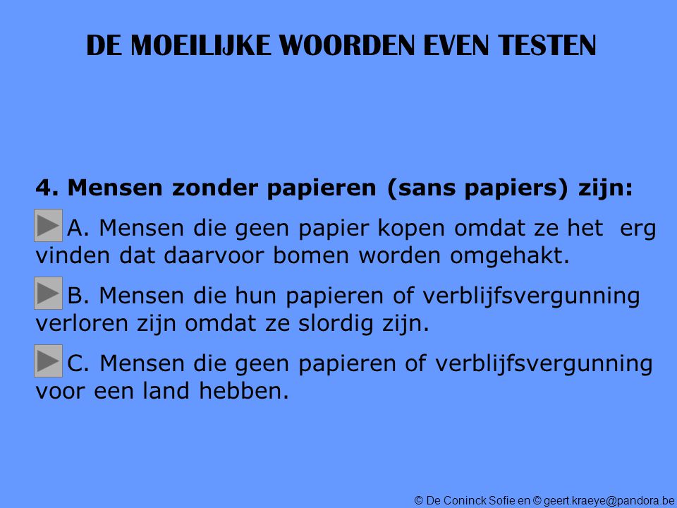 © De Coninck Sofie en © DE MOEILIJKE WOORDEN EVEN TESTEN 4.