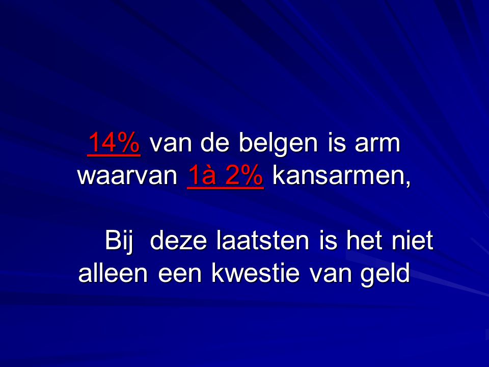 14% van de belgen is arm waarvan 1à 2% kansarmen, Bij deze laatsten is het niet alleen een kwestie van geld