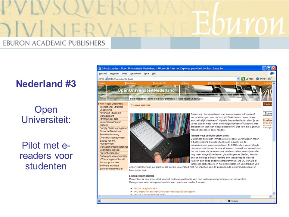 Nederland #3 Open Universiteit: Pilot met e- readers voor studenten