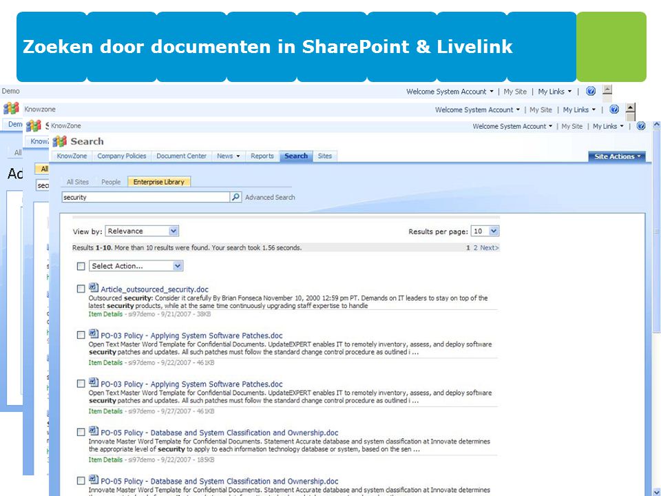 Zoeken door documenten in SharePoint & Livelink