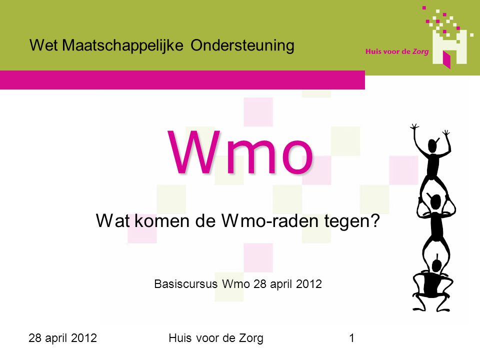 28 april 2012Huis voor de Zorg1 Wmo Wat komen de Wmo-raden tegen.