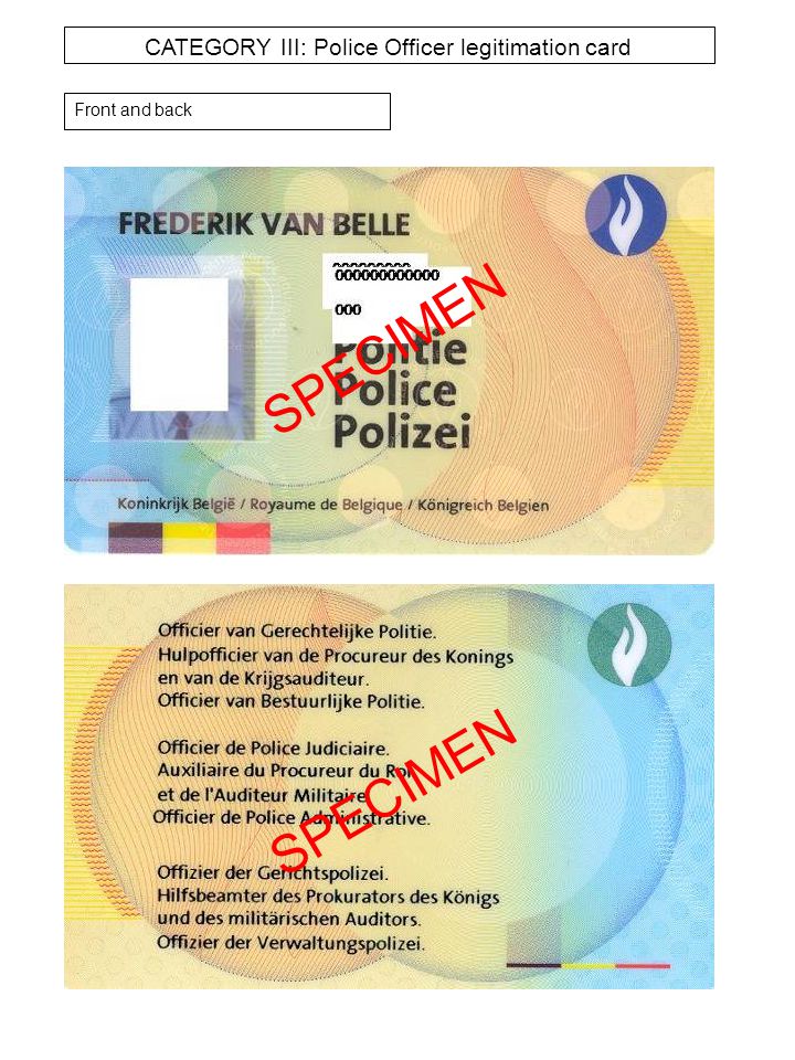 CATEGORY III: Police Officer legitimation card Front and back SPECIMEN