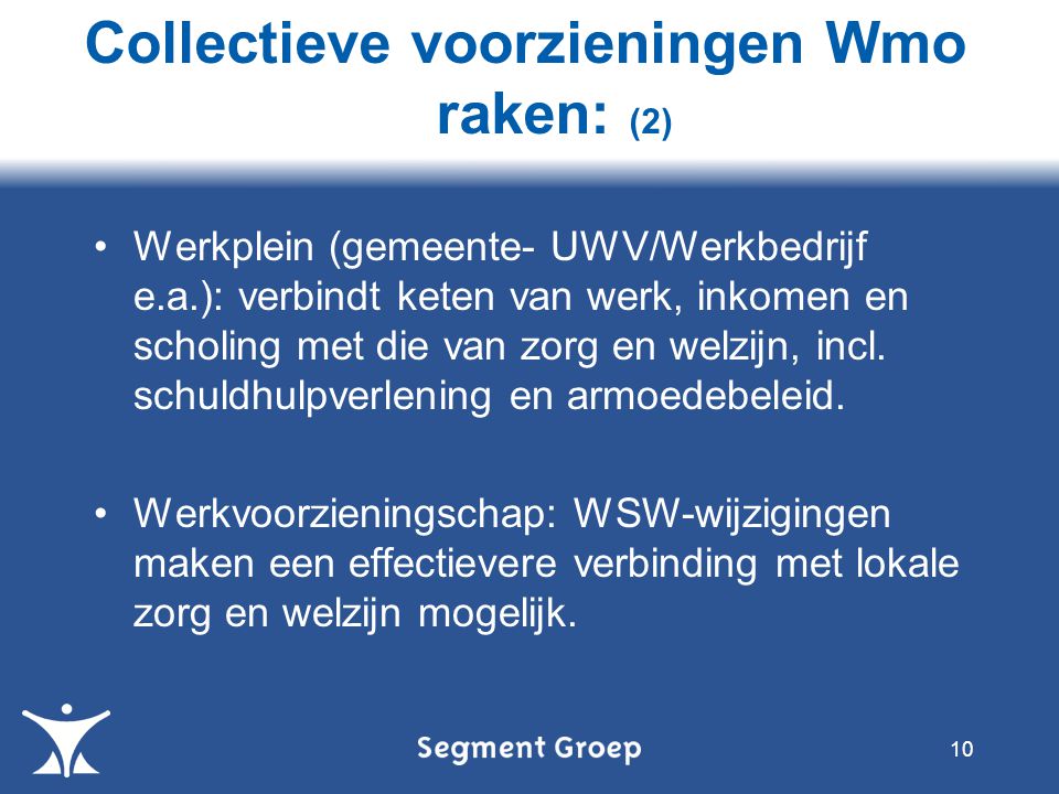 Werkplein (gemeente- UWV/Werkbedrijf e.a.): verbindt keten van werk, inkomen en scholing met die van zorg en welzijn, incl.