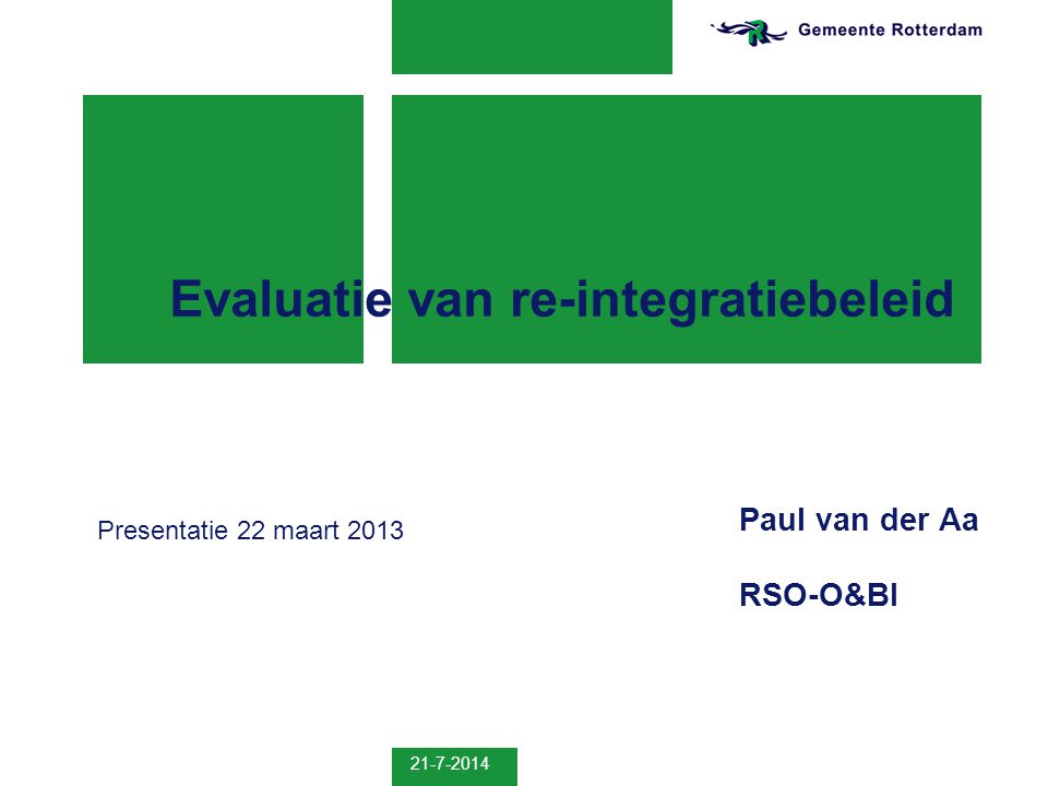 Evaluatie van re-integratiebeleid Paul van der Aa RSO-O&BI Presentatie 22 maart 2013