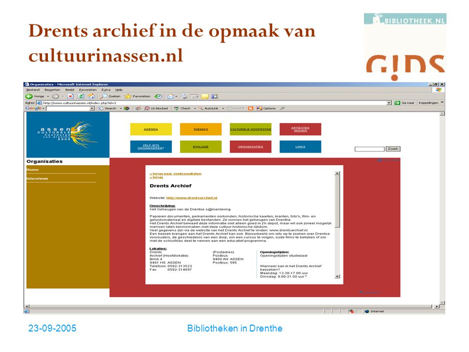 Bibliotheken in Drenthe Drents archief in de opmaak van cultuurinassen.nl