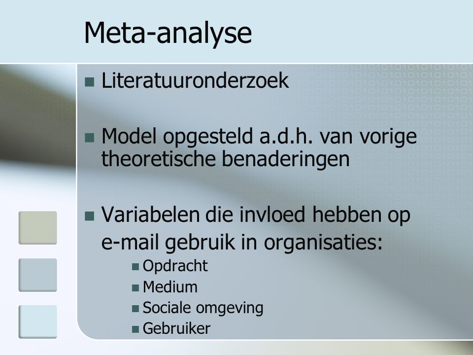 Meta-analyse Literatuuronderzoek Model opgesteld a.d.h.