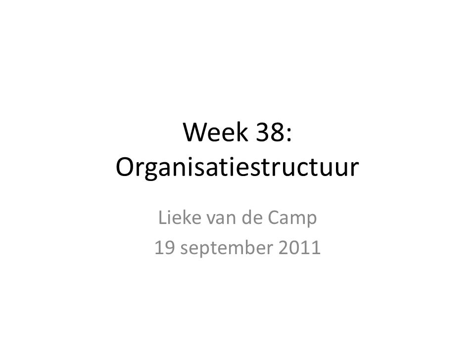 Week 38: Organisatiestructuur Lieke van de Camp 19 september 2011