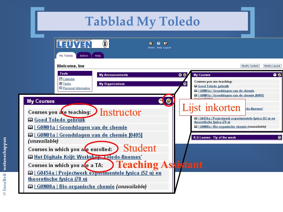 @ faculteit wetenschappen Tabblad My Toledo Instructor Student Teaching Assistant Lijst inkorten