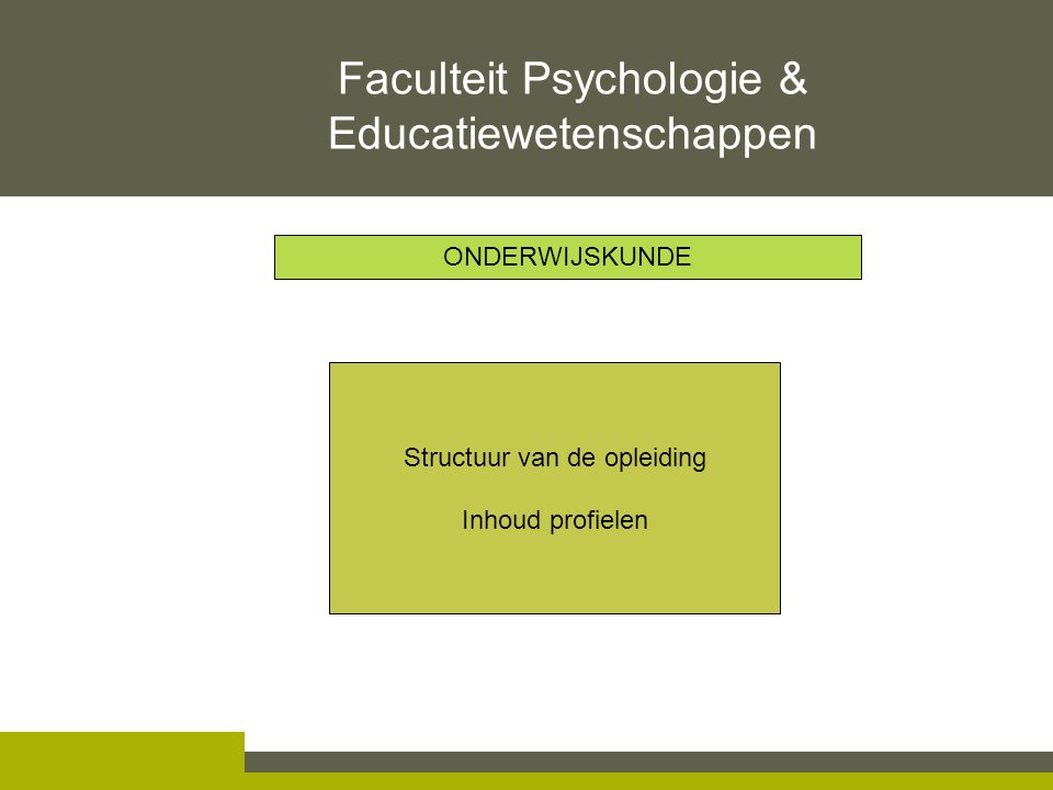 Structuur van de opleiding Inhoud profielen Faculteit Psychologie & Educatiewetenschappen ONDERWIJSKUNDE