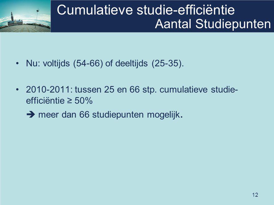 12 Cumulatieve studie-efficiëntie Nu: voltijds (54-66) of deeltijds (25-35).