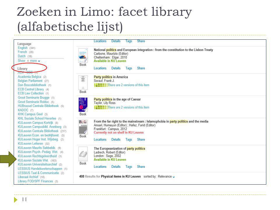 Zoeken in Limo: facet library (alfabetische lijst) 11