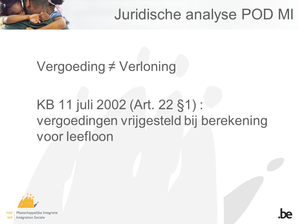 Juridische analyse POD MI Vergoeding ≠ Verloning KB 11 juli 2002 (Art.