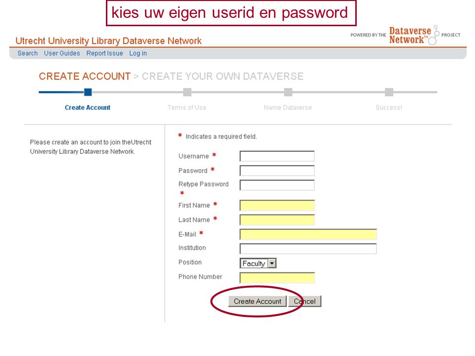 kies uw eigen userid en password