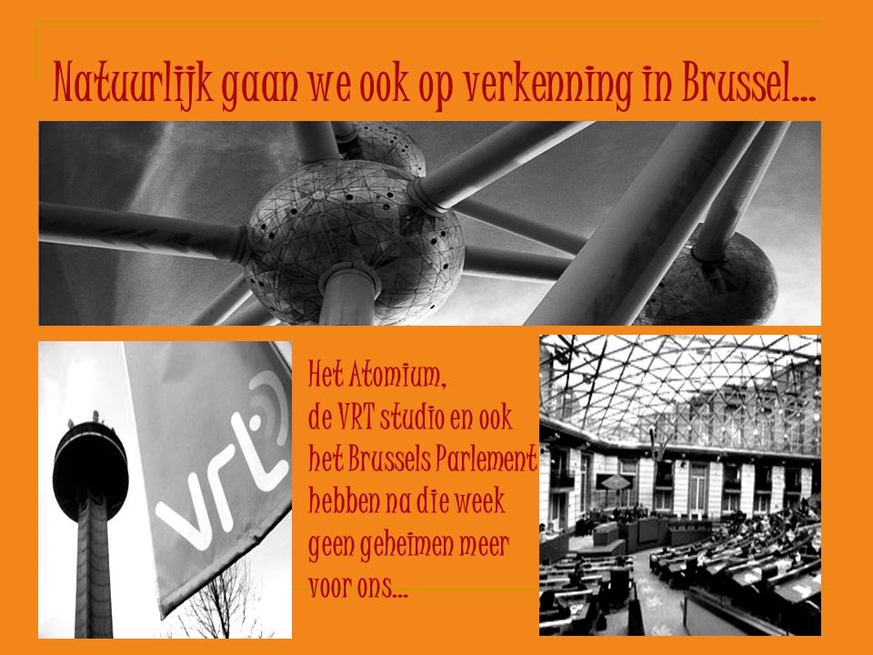 Natuurlijk gaan we ook op verkenning in Brussel… Het Atomium, de VRT studio en ook het Brussels Parlement hebben na die week geen geheimen meer voor ons…