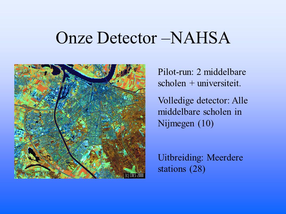 Onze Detector –NAHSA Pilot-run: 2 middelbare scholen + universiteit.